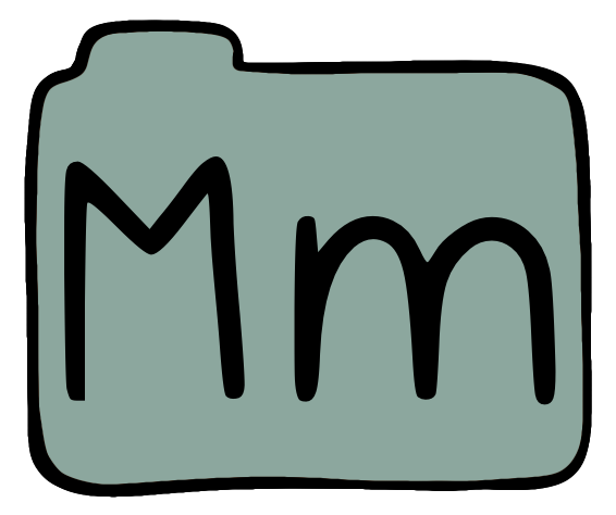 light green file folder with capital and lowercase M on it.